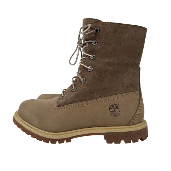 Timberland Roll Top Boots Womens 8 Light Brown Nubuck Warm Lined Fleece WP - Picture 5 of 14